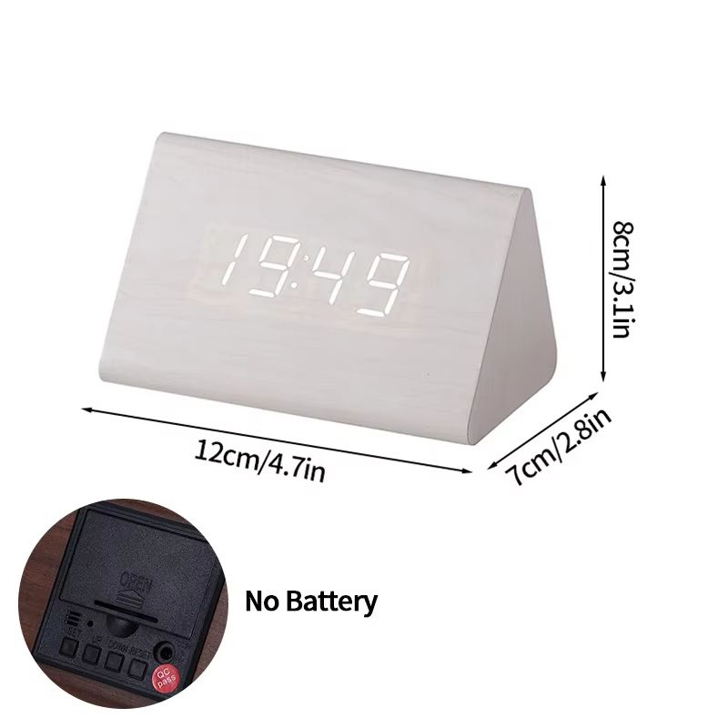 Minimalist Wooden LED Alarm Clock – Sound-Activated Display with Temperature for Bedroom or Office Decor