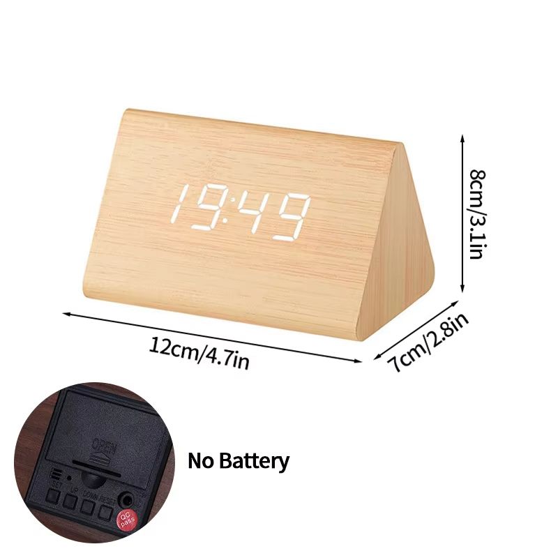 Minimalist Wooden LED Alarm Clock – Sound-Activated Display with Temperature for Bedroom or Office Decor