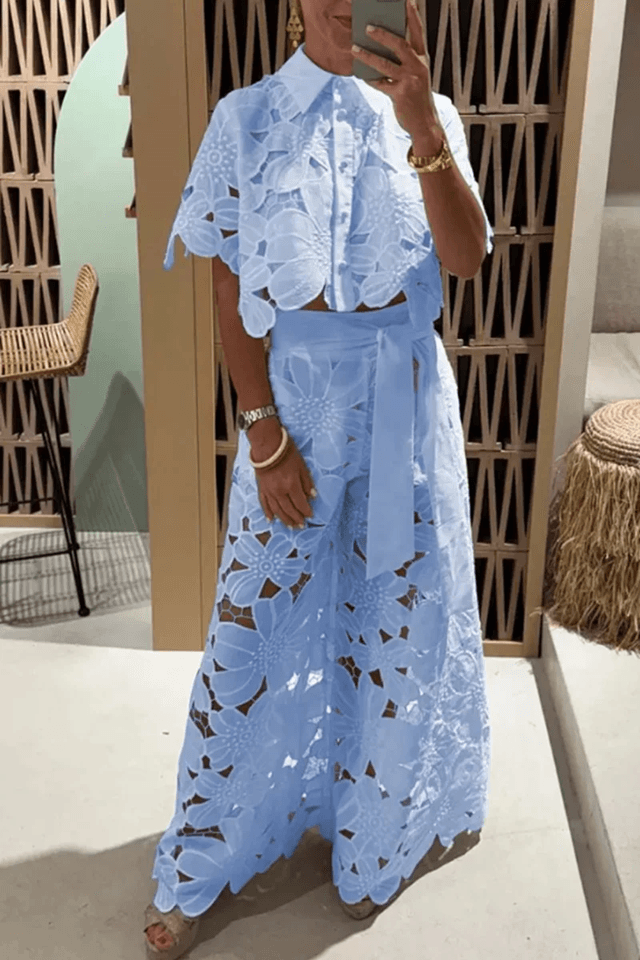 Elegant Lapel Shirt and Wide Leg Pants TwoPiece Suit for Women