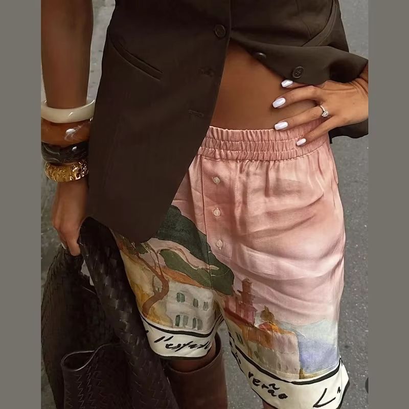 Womens Summer 2025 Printed Shirt and Shorts Set - Casual Holiday Outfit