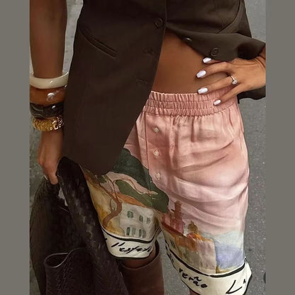 Womens Summer 2025 Printed Shirt and Shorts Set - Casual Holiday Outfit