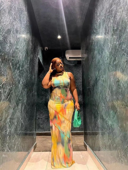 Colorblock Bodycon Patchwork Dress – Sleeveless Summer Clubwear for Women