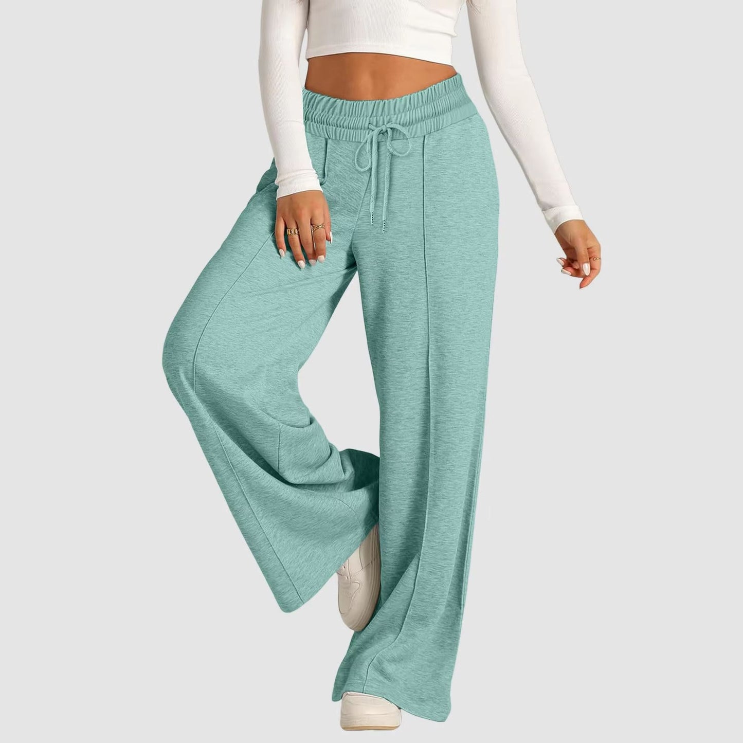 Womens Summer Casual Jumpsuit Tie Waist Loose Wide Leg Stretchy Pants