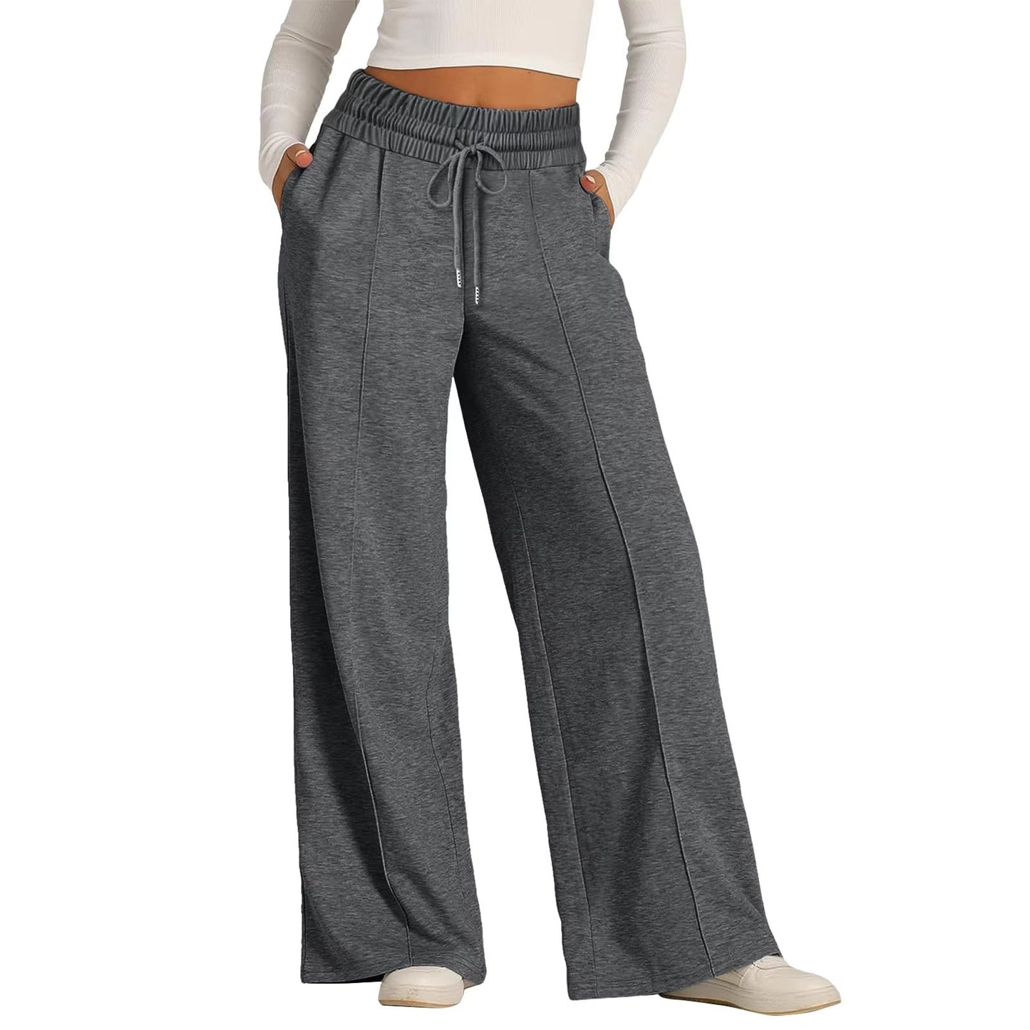 Womens Summer Casual Jumpsuit Tie Waist Loose Wide Leg Stretchy Pants