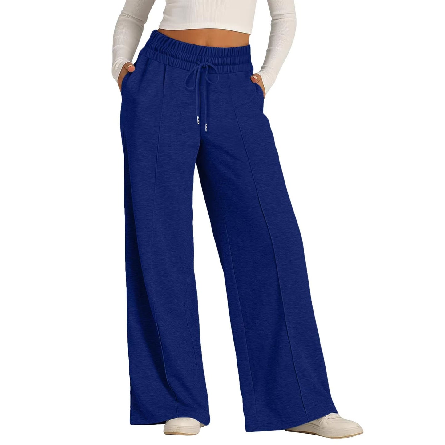 Womens Summer Casual Jumpsuit Tie Waist Loose Wide Leg Stretchy Pants
