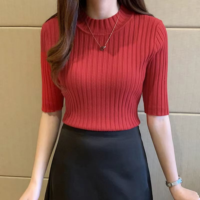 Womens Summer Knit Blouse Short Sleeve Pullover Lightweight Casual Top