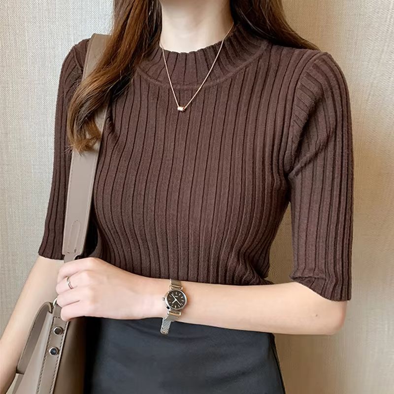 Womens Summer Knit Blouse Short Sleeve Pullover Lightweight Casual Top