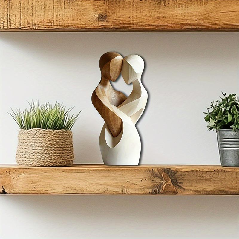 2D Flat Elegant Wooden Couple Statue – Modern Home Decor, Artificial Wood, Perfect for Living Room, Bedroom, or Office