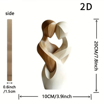 2D Flat Elegant Wooden Couple Statue – Modern Home Decor, Artificial Wood, Perfect for Living Room, Bedroom, or Office
