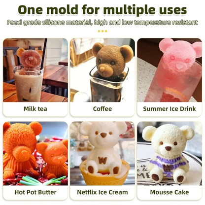 Bear-Shaped Silicone Ice Cube Mold, BPA-Free Freezer Ice Trays for Smoothies, Baby Food & Drinks