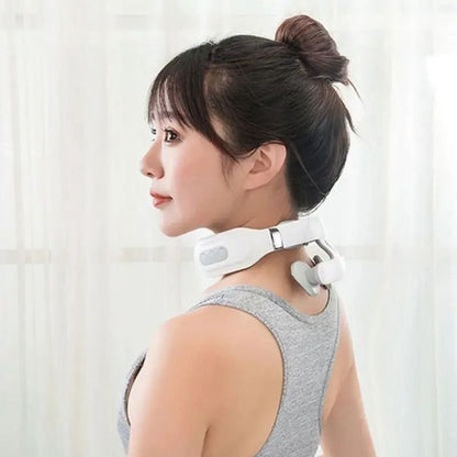 4 Head USB Rechargeable Neck Massager with Voice Guidance and Heating Function for Cervical Relief