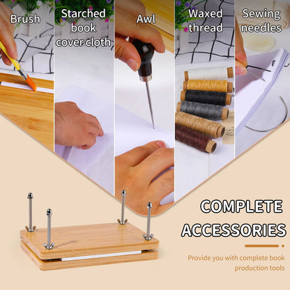 Complete Bookbinding Tools Set with Bone Folder, Waxed Thread, and Paulownia Wood Portable Binding Press