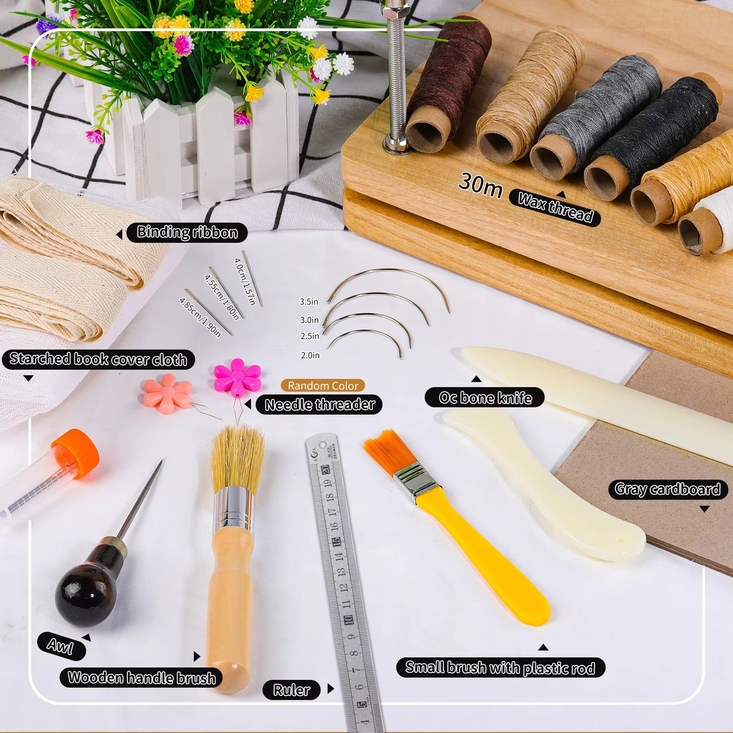 Complete Bookbinding Tools Set with Bone Folder, Waxed Thread, and Paulownia Wood Portable Binding Press