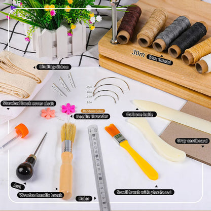Complete Bookbinding Tools Set with Bone Folder, Waxed Thread, and Paulownia Wood Portable Binding Press