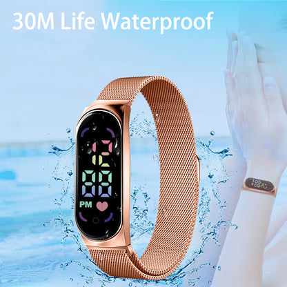 Waterproof Digital LED Watch for Women 2024, Magnetic Strap, Stylish Touch Screen Feminine Clock Gift Idea