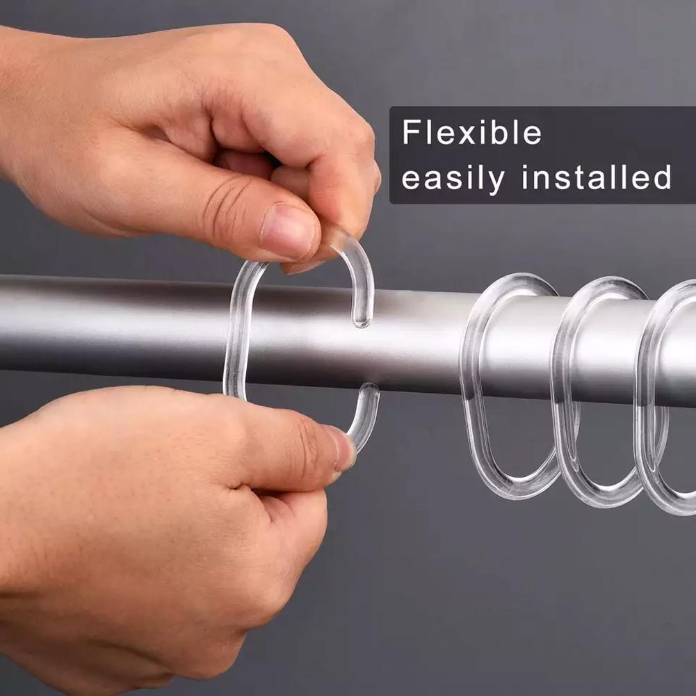 12PCS Plastic C Type Shower Curtain Hook Hangers, Durable Bath Drape Loop Clips for Easy Glide Replacement
