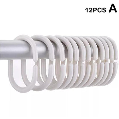 12PCS Plastic C Type Shower Curtain Hook Hangers, Durable Bath Drape Loop Clips for Easy Glide Replacement