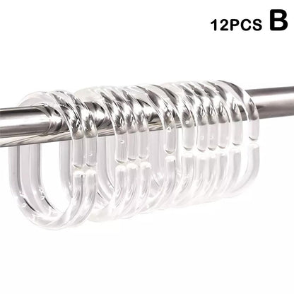12PCS Plastic C Type Shower Curtain Hook Hangers, Durable Bath Drape Loop Clips for Easy Glide Replacement