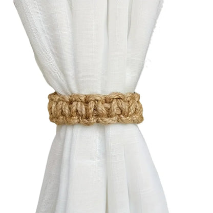 Handwoven Curtain Holders, Retro Jute Curtain Tieback Holdback with Embrasse Rideau Strap for Boho Home Decor
