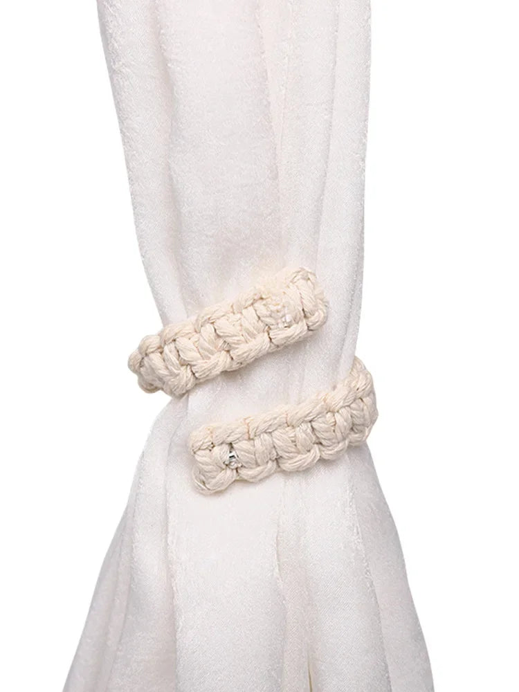 Handwoven Curtain Holders, Retro Jute Curtain Tieback Holdback with Embrasse Rideau Strap for Boho Home Decor