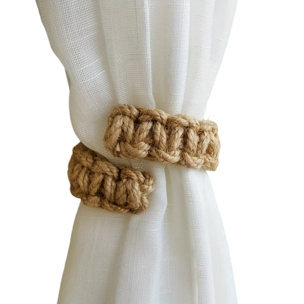 Handwoven Curtain Holders, Retro Jute Curtain Tieback Holdback with Embrasse Rideau Strap for Boho Home Decor