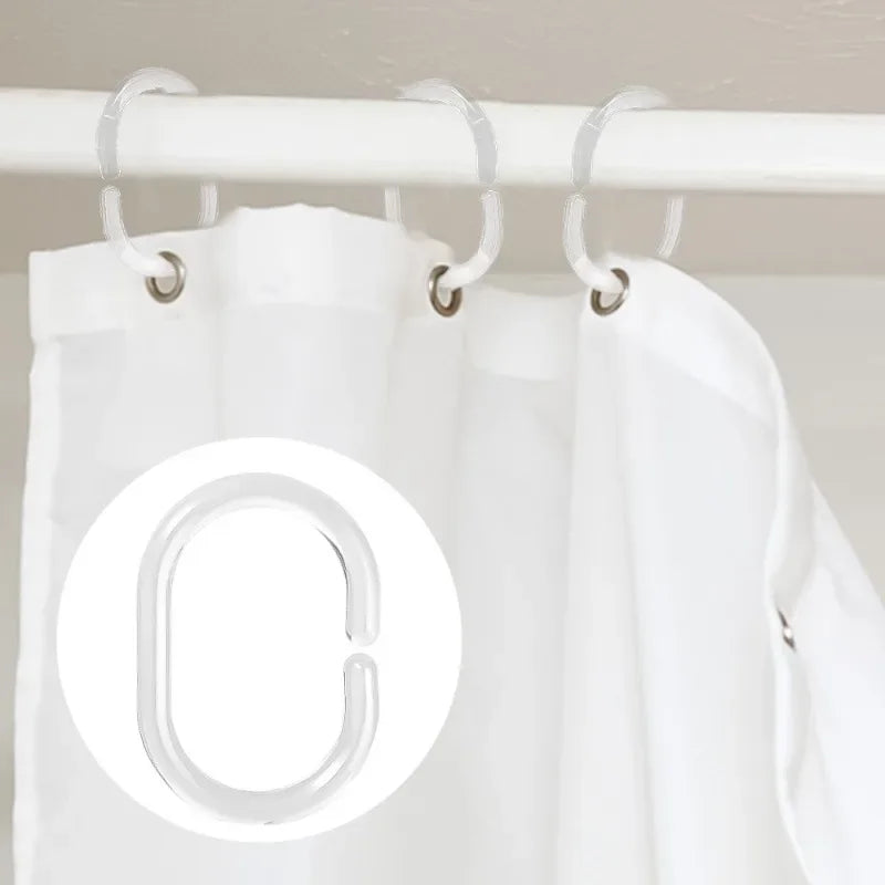 Transparent Shower Curtain Rings, C-Type Hooks Reusable Bathroom Curtain Hangers Rust-Proof Plastic Clips