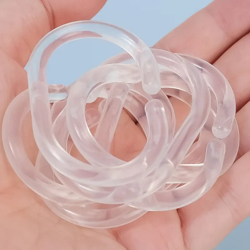 Transparent Shower Curtain Rings, C-Type Hooks Reusable Bathroom Curtain Hangers Rust-Proof Plastic Clips