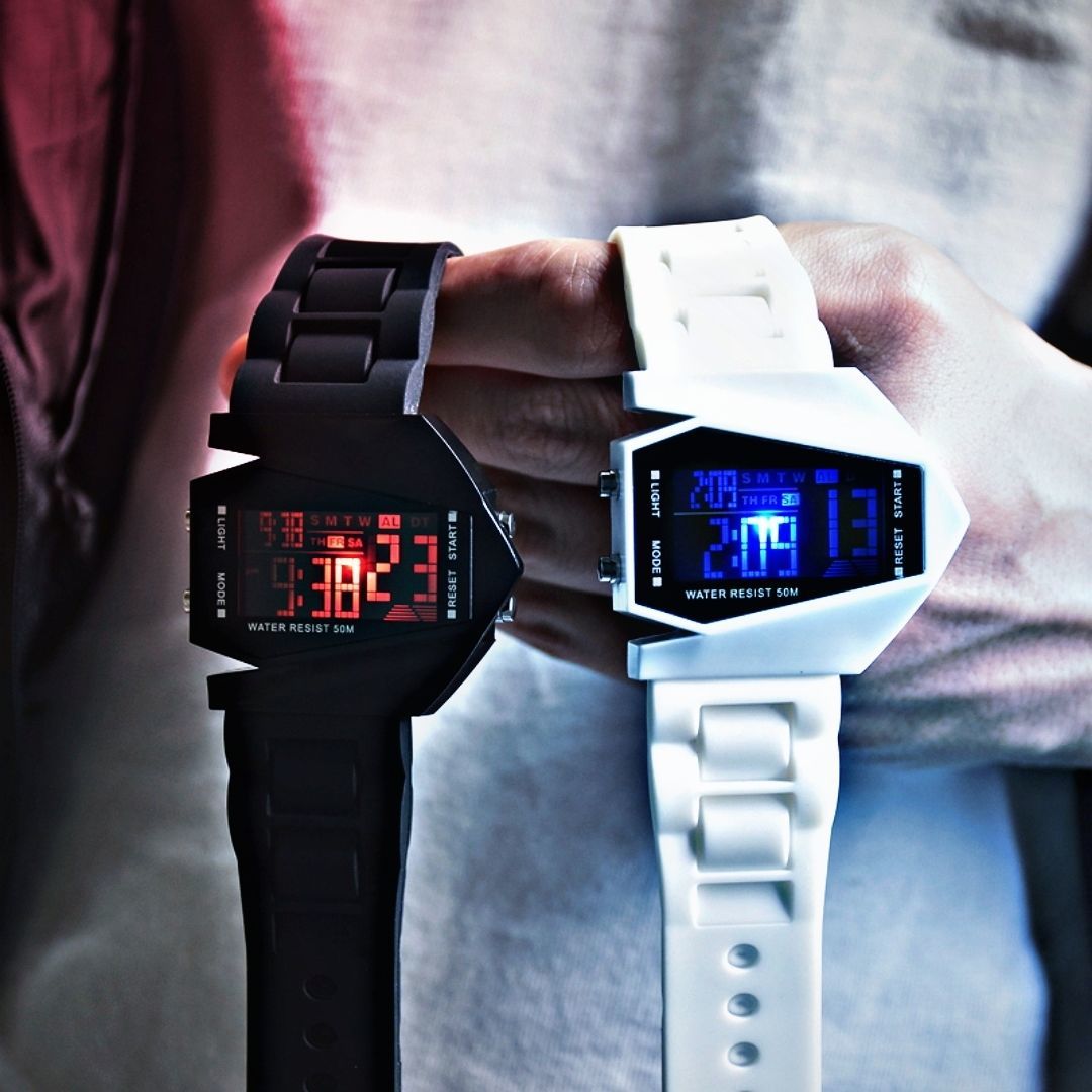 Aircraft Style Kids Digital Sports Watch Multi Function Student Wristwatch