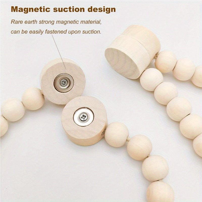 2pcs Bohemian Farmhouse Curtain Ties, Handmade Wooden Bead Curtain Holdbacks for Bedroom, Living Room & Home Decor