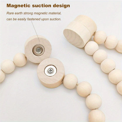 2pcs Bohemian Farmhouse Curtain Ties, Handmade Wooden Bead Curtain Holdbacks for Bedroom, Living Room & Home Decor