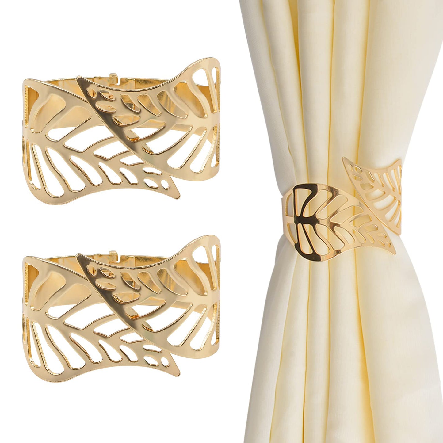 Creative Leaf Shape Metal Curtain Tiebacks, Adjustable Curtain Clip & Decorative Drapes Hook for Elegant Home Styling