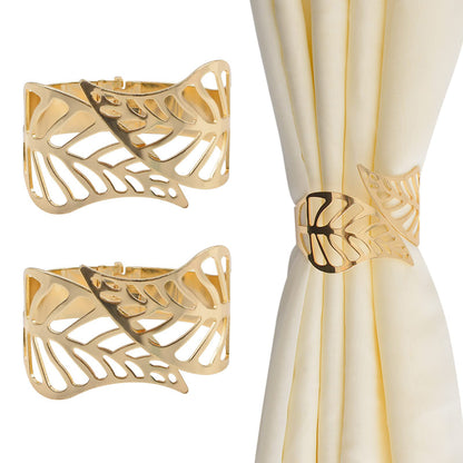 Creative Leaf Shape Metal Curtain Tiebacks, Adjustable Curtain Clip & Decorative Drapes Hook for Elegant Home Styling
