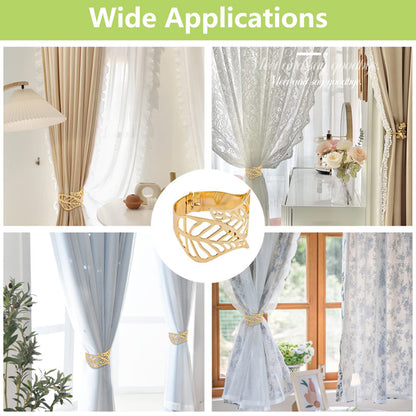 Creative Leaf Shape Metal Curtain Tiebacks, Adjustable Curtain Clip & Decorative Drapes Hook for Elegant Home Styling