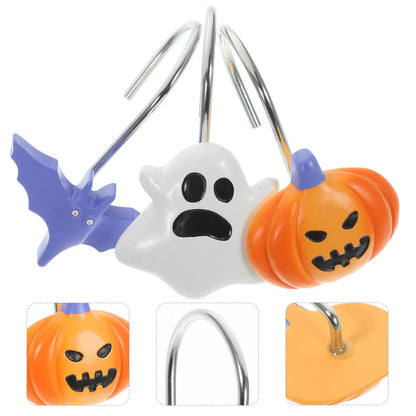 12 Pcs Halloween Shower Curtain Hooks, Bat, Pumpkin & Ghost Theme Decorative Bath Rings, Spooky Bathroom Accessories