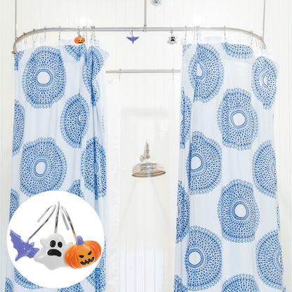 12 Pcs Halloween Shower Curtain Hooks, Bat, Pumpkin & Ghost Theme Decorative Bath Rings, Spooky Bathroom Accessories
