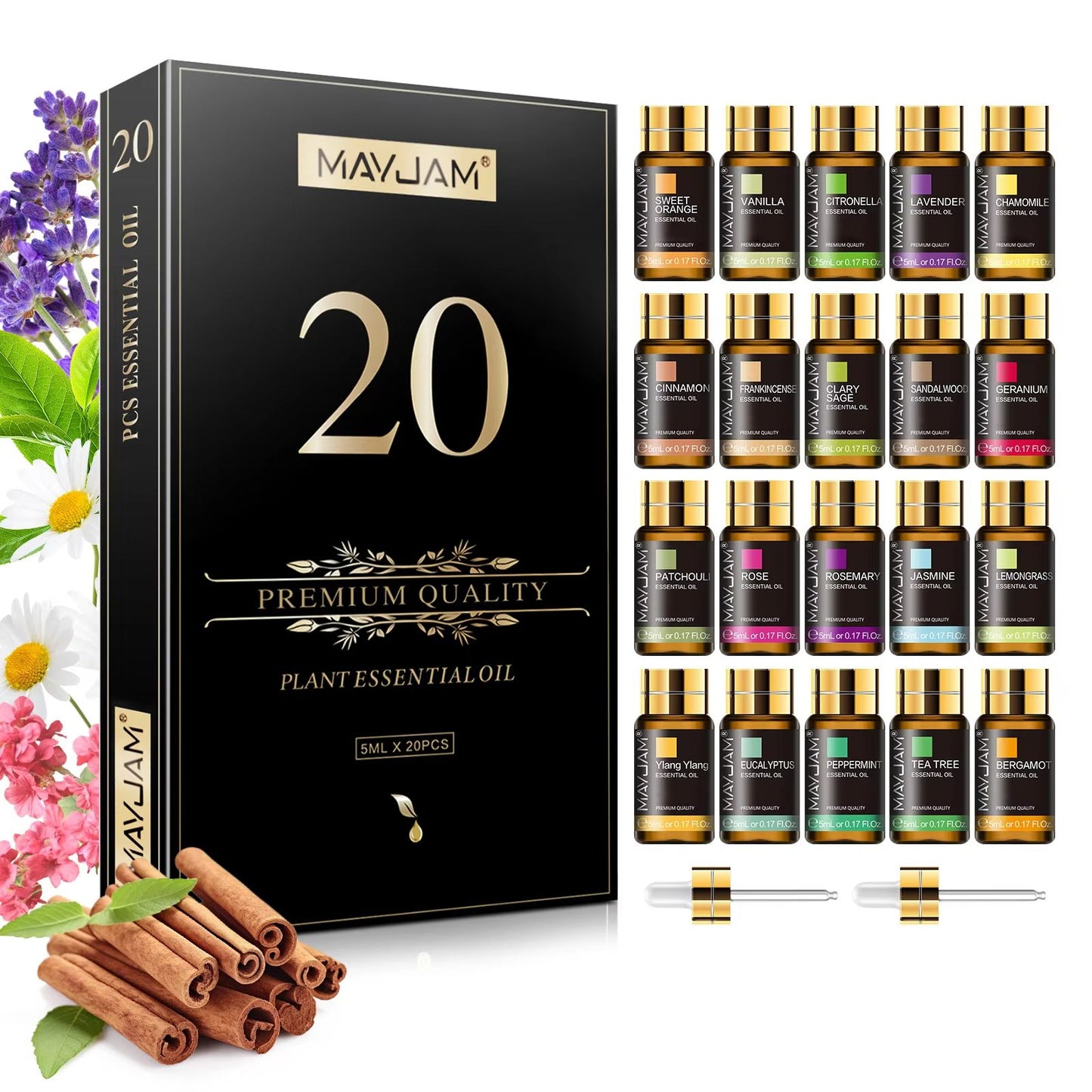 MAYJAM 20PCS Essential Oils Gift Set – Aromatherapy Oils for Diffuser, Candle Making & Home Relaxation
