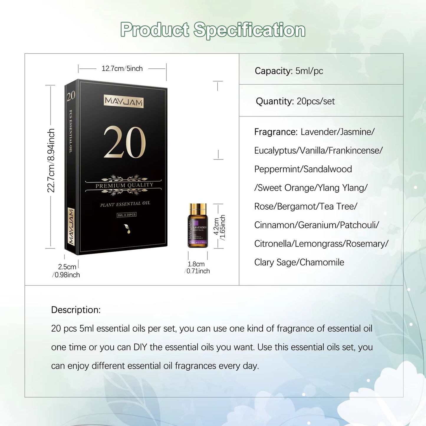 MAYJAM 20PCS Essential Oils Gift Set – Aromatherapy Oils for Diffuser, Candle Making & Home Relaxation