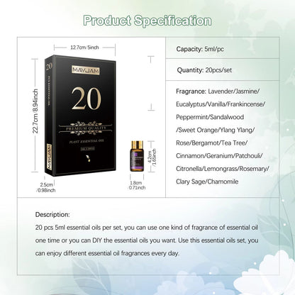 MAYJAM 20PCS Essential Oils Gift Set – Aromatherapy Oils for Diffuser, Candle Making & Home Relaxation