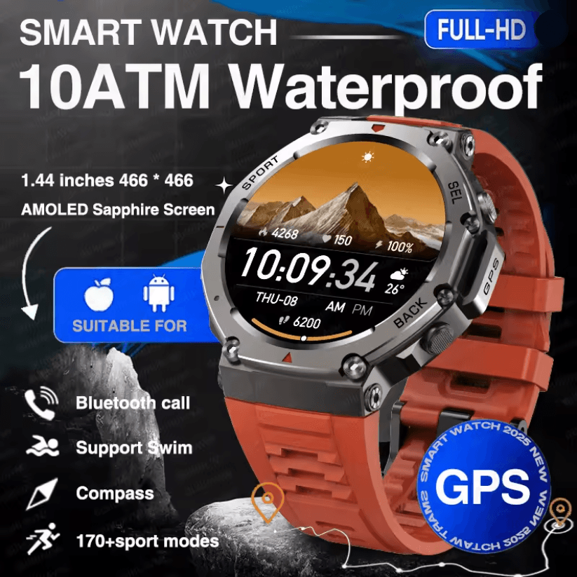 Military Grade Smart Watch with Bluetooth Calling GPS and 10ATM Waterproof Protection