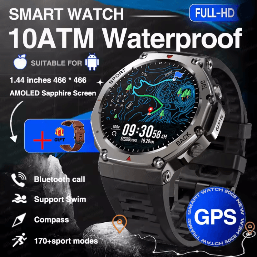 Military Grade Smart Watch with Bluetooth Calling GPS and 10ATM Waterproof Protection