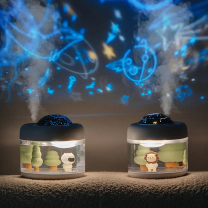 Portable Projection Lamp & Wireless Air Humidifier, USB Rechargeable, Colorful Night Light, Purifying for Home & Car