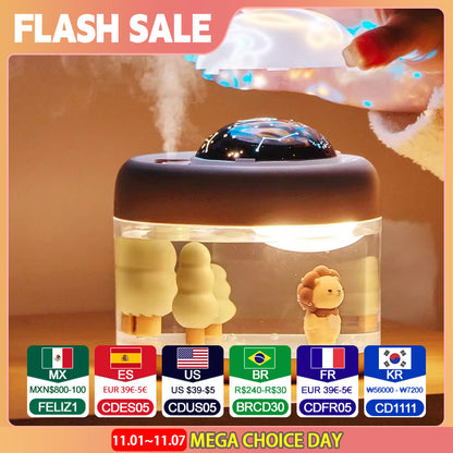 Portable Projection Lamp & Wireless Air Humidifier, USB Rechargeable, Colorful Night Light, Purifying for Home & Car