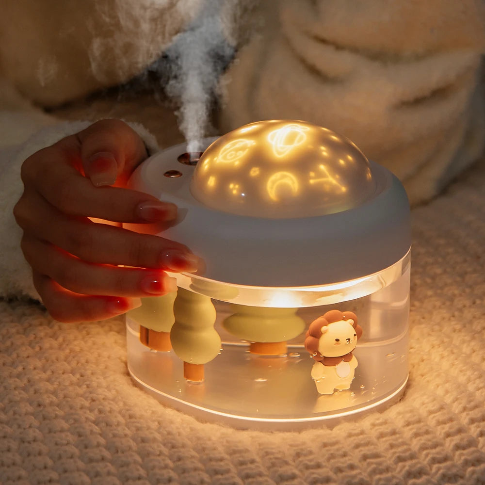 Portable Projection Lamp & Wireless Air Humidifier, USB Rechargeable, Colorful Night Light, Purifying for Home & Car