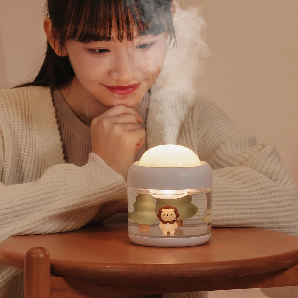 Portable Projection Lamp & Wireless Air Humidifier, USB Rechargeable, Colorful Night Light, Purifying for Home & Car