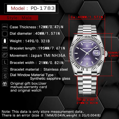 Top Luxury PAGANI DESIGN DD40 Men's Watches, Automatic Mechanical, Sapphire Mirror Men's Wrist Watch