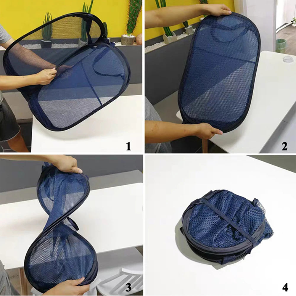 Horizontal Foldable Laundry Basket Large Capacity Mesh Cloth Breathable Laundry Hamper, Storage Baskets for Home