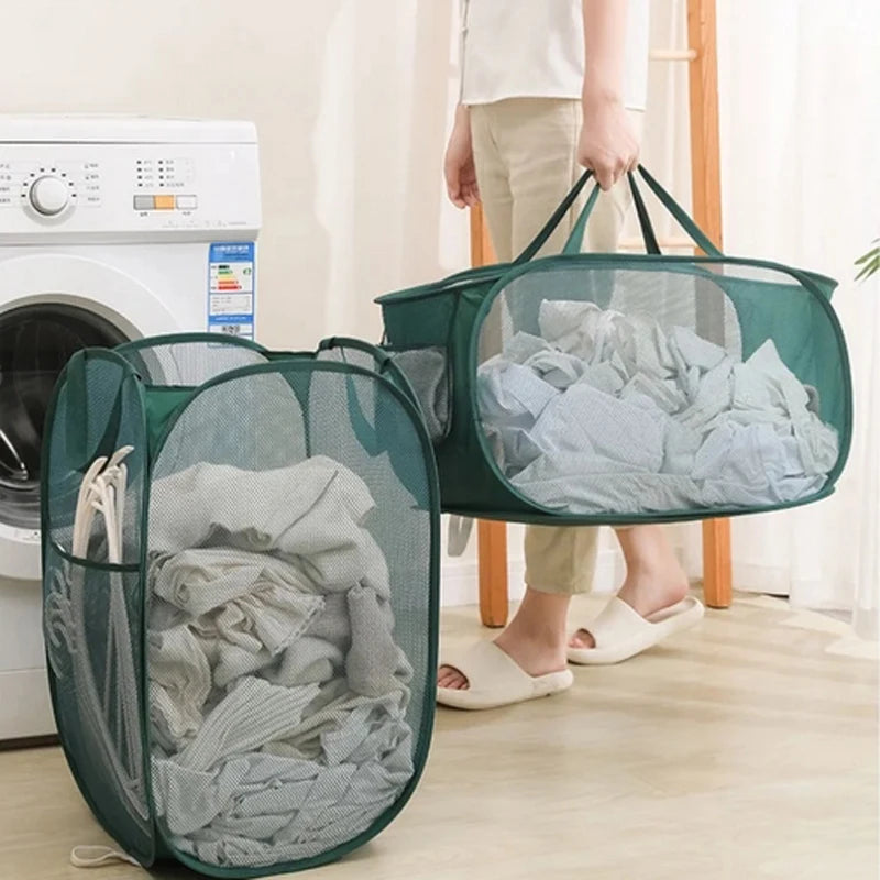 Horizontal Foldable Laundry Basket Large Capacity Mesh Cloth Breathable Laundry Hamper, Storage Baskets for Home