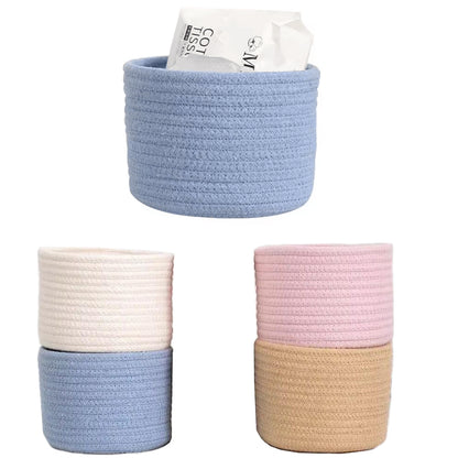 Handmade Woven Cotton Rope Storage Basket, Desktop Organizer for Sundries, Cosmetics, Snacks, Toys & Keys