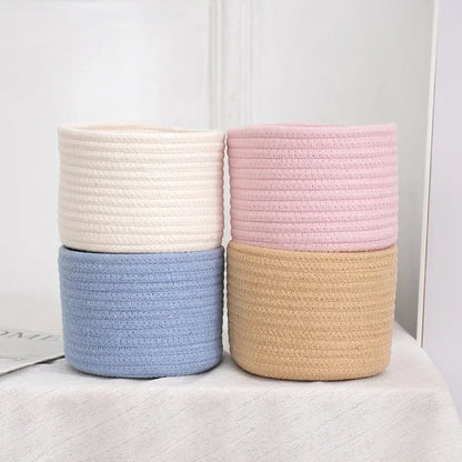 Handmade Woven Cotton Rope Storage Basket, Desktop Organizer for Sundries, Cosmetics, Snacks, Toys & Keys