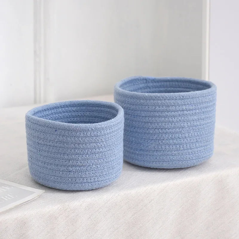 Handmade Woven Cotton Rope Storage Basket, Desktop Organizer for Sundries, Cosmetics, Snacks, Toys & Keys